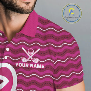 Pink ribbon Mens polo golf shirts Custom Breast cancer awareness team golf attire for men NQS10509