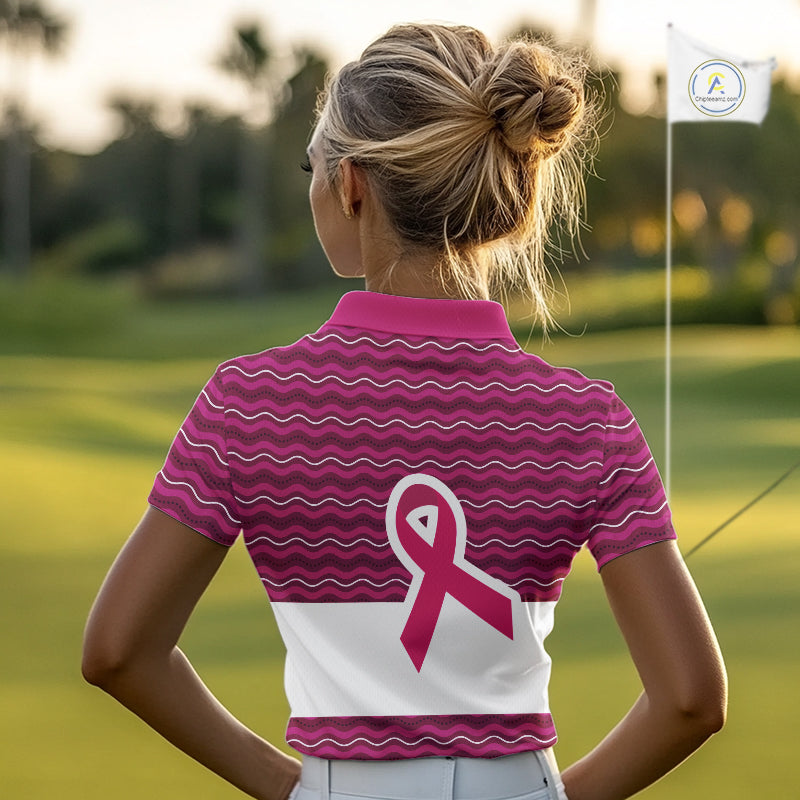 Pink ribbon Women polo golf shirts Custom Breast cancer awareness team golf attire for ladies NQS10509