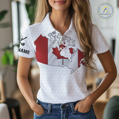 Personalized vintage Canadian Flag Women golf polo shirts Custom Patriotic Golf outfit For ladies NQS10182