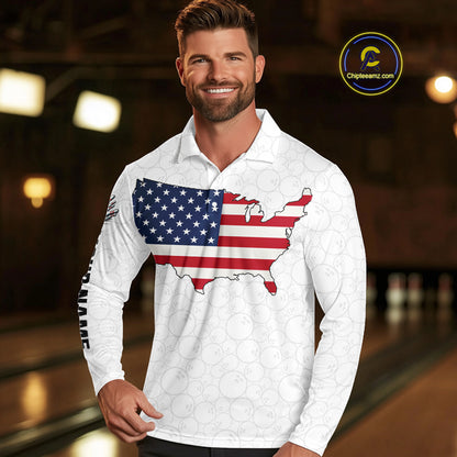 Personalized American Flag White Bowling Shirts For Men Custom patriotic Team Bowling jerseys NQS10184