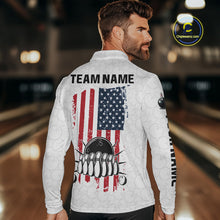 Load image into Gallery viewer, Personalized American Flag White Bowling Shirts For Men Custom patriotic Team Bowling jerseys NQS10184