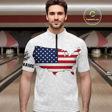 Load image into Gallery viewer, Personalized American Flag White Bowling Shirts For Men Custom patriotic Team Bowling jerseys NQS10184