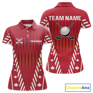 Red and White maple leaf Canadian Women golf polo shirt Custom Patriotic Golf attire For ladies NQS10185