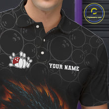 Load image into Gallery viewer, Custom Black Camo Flame Dragon Bowling Team Shirts For Men, Bowling Uniform gift for bowlers NQS10320