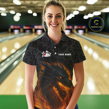 Load image into Gallery viewer, Custom Black Camo Flame Dragon Bowling Team Shirts For Women, Bowling Uniform gift for bowlers NQS10320