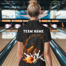 Load image into Gallery viewer, Custom Black Camo Flame Dragon Bowling Team Shirts For Women, Bowling Uniform gift for bowlers NQS10320