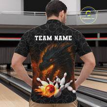 Load image into Gallery viewer, Custom Black Camo Flame Dragon Bowling Team Shirts For Men, Bowling Uniform gift for bowlers NQS10320