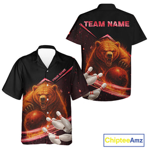 Custom Flame Bear Bowling Team Hawaiian Shirts, Team Bowling Uniform Button Up Shirt NQS10321