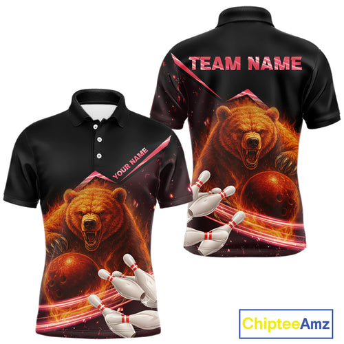 Custom Flame Bear Bowling Team Polo, Quarter zip Shirts For Men, Team Bowling Uniform NQS10321