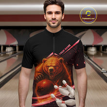Load image into Gallery viewer, Custom Flame Bear Bowling Team Polo, Quarter zip Shirts For Men, Team Bowling Uniform NQS10321