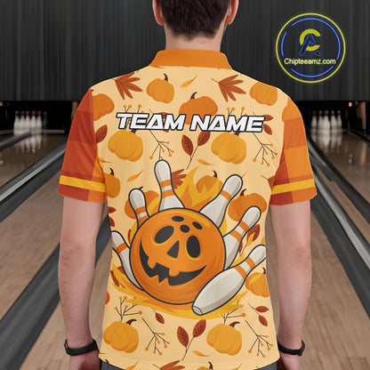 Funny Pumpkin Bowling Ball and pins Bowling Shirts for Men custom Halloween bowling team jerseys NQS10531
