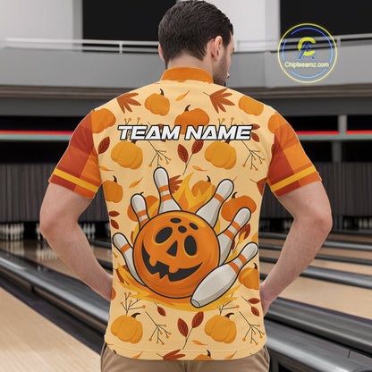 Funny Pumpkin Bowling Ball and pins Bowling Shirts for Men custom Halloween bowling team jerseys NQS10531