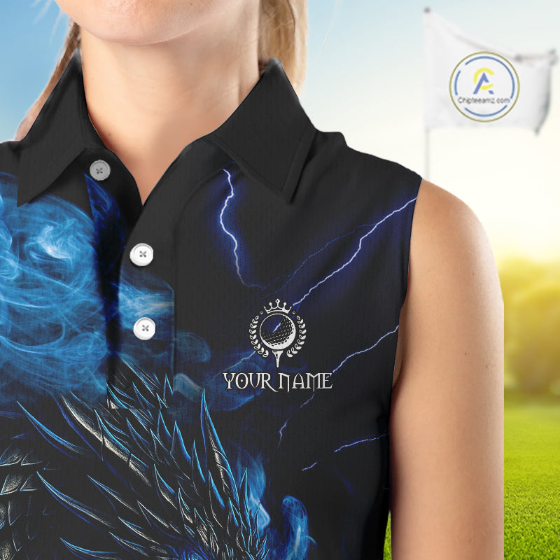 Blue Flame Dragon Sleeveless Golf polo shirt Custom Dragon team golf outfit, gift for golf lover NQS10024