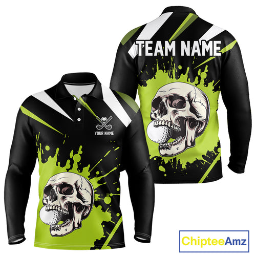 Black and Green Skull Golf polo shirts For Men Custom team golf outfits men, cool golf gifts NQS10025