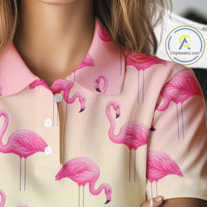Personalized pink gradient Flamingo pattern Women golf polo shirt Custom golf team theme outfits NQS10324