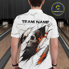 Load image into Gallery viewer, Personalized White Grunge Flame Skull Bowling shirts for men Custom Team Bowling League Shirts NQS10536