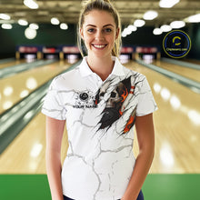 Load image into Gallery viewer, Personalized White Grunge Flame Skull Bowling shirts for Women Custom Team Bowling League Shirts NQS10536