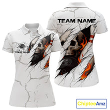 Load image into Gallery viewer, Personalized White Grunge Flame Skull Bowling shirts for Women Custom Team Bowling League Shirts NQS10536