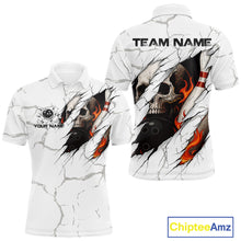 Load image into Gallery viewer, Personalized White Grunge Flame Skull Bowling shirts for men Custom Team Bowling League Shirts NQS10536