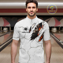 Load image into Gallery viewer, Personalized White Grunge Flame Skull Bowling shirts for men Custom Team Bowling League Shirts NQS10536