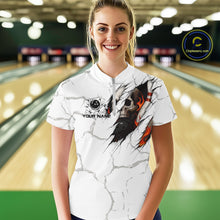 Load image into Gallery viewer, Personalized White Grunge Flame Skull Bowling shirts for Women Custom Team Bowling League Shirts NQS10536