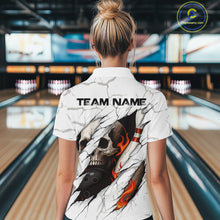 Load image into Gallery viewer, Personalized White Grunge Flame Skull Bowling shirts for Women Custom Team Bowling League Shirts NQS10536