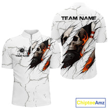Load image into Gallery viewer, Personalized White Grunge Flame Skull Bowling shirts for men Custom Team Bowling League Shirts NQS10536