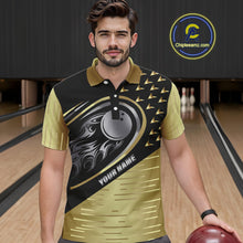 Load image into Gallery viewer, Black and Gold Flame Bowling ball Polo, Quarter Zip Shirts for Men Custom Bowling Team jerseys NQS10029