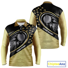 Load image into Gallery viewer, Black and Gold Flame Bowling ball Polo, Quarter Zip Shirts for Men Custom Bowling Team jerseys NQS10029