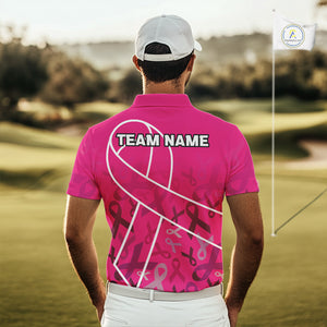 Pink ribbon pattern breast cancer awareness Men golf polo shirt Custom team Golf attire For men NQS10189