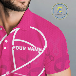 Pink ribbon pattern breast cancer awareness Men golf polo shirt Custom team Golf attire For men NQS10189