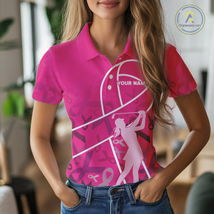 Pink ribbon pattern breast cancer awareness Women golf polo shirt Custom team Golf attire For ladies NQS10189
