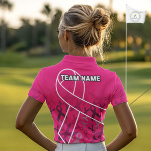 Pink ribbon pattern breast cancer awareness Women golf polo shirt Custom team Golf attire For ladies NQS10189