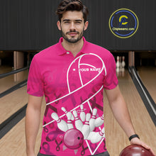 Load image into Gallery viewer, Pink ribbon pattern breast cancer awareness Bowling Shirts For Men Custom team bowling jerseys NQS10190