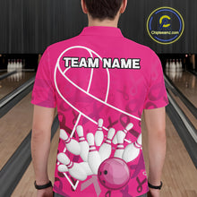 Load image into Gallery viewer, Pink ribbon pattern breast cancer awareness Bowling Shirts For Men Custom team bowling jerseys NQS10190