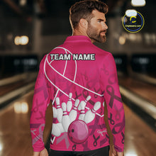 Load image into Gallery viewer, Pink ribbon pattern breast cancer awareness Bowling Shirts For Men Custom team bowling jerseys NQS10190