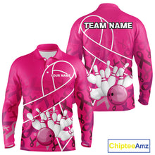Load image into Gallery viewer, Pink ribbon pattern breast cancer awareness Bowling Shirts For Men Custom team bowling jerseys NQS10190