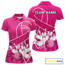 Load image into Gallery viewer, Pink ribbon pattern breast cancer awareness Bowling Shirts For Women Custom team bowling jerseys NQS10190