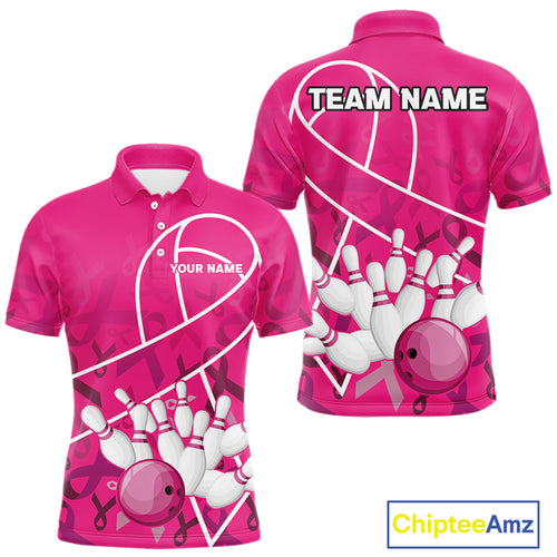 Pink ribbon pattern breast cancer awareness Bowling Shirts For Men Custom team bowling jerseys NQS10190