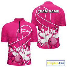 Load image into Gallery viewer, Pink ribbon pattern breast cancer awareness Bowling Shirts For Men Custom team bowling jerseys NQS10190