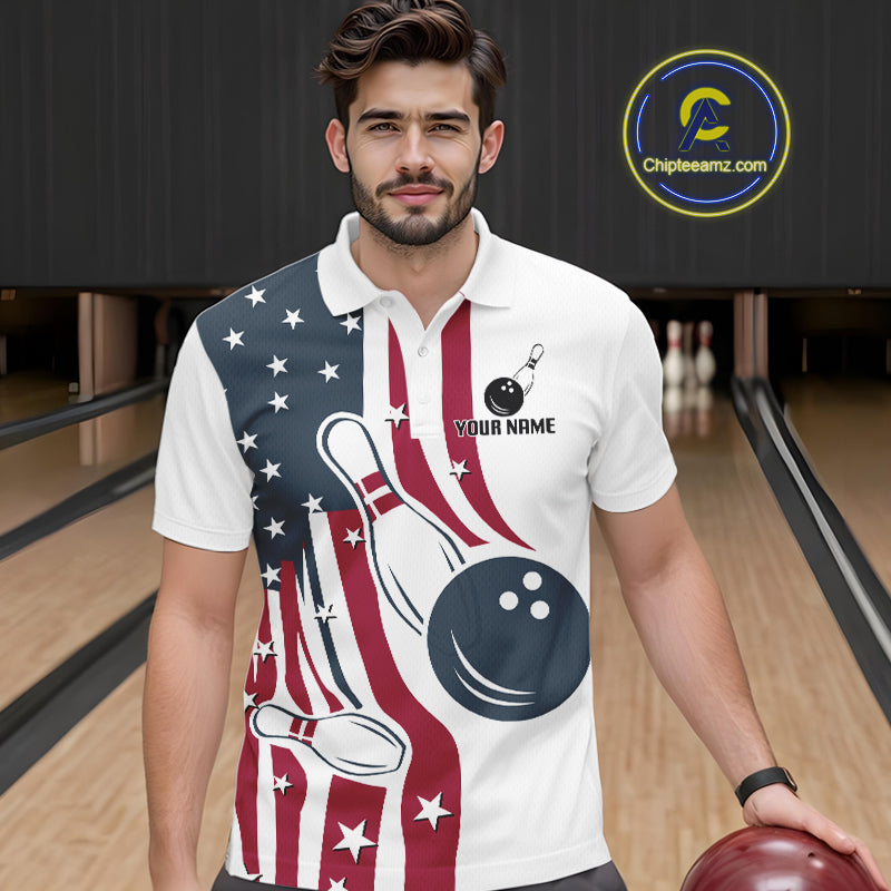 Red, White and Blue American Flag Bowling shirts For Men custom patriotic bowling team uniform jersey NQS10337