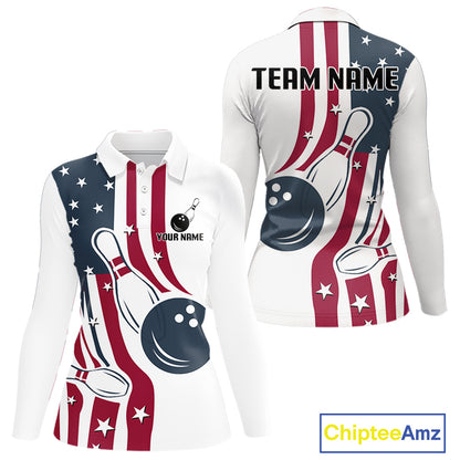 Red, White & Blue American Flag Bowling shirt For Women custom patriotic bowling team uniform jersey NQS10337