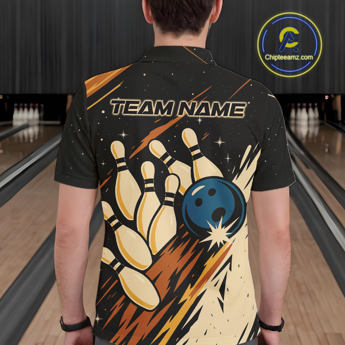 Retro Black galaxy Mens Bowling Polo, Quarter Zip shirts custom vintage bowling team league jerseys NQS10547