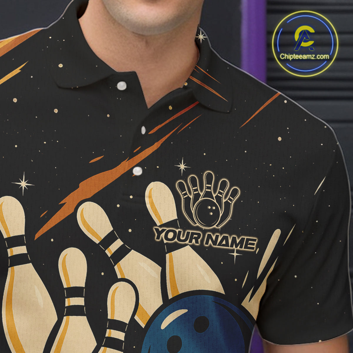 Retro Black galaxy Mens Bowling Polo, Quarter Zip shirts custom vintage bowling team league jerseys NQS10547