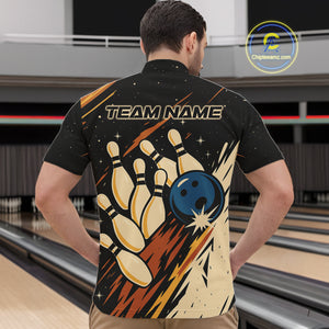 Retro Black galaxy Mens Bowling Polo, Quarter Zip shirts custom vintage bowling team league jerseys NQS10547