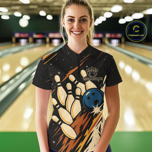 Retro Black galaxy Womens Bowling Polo, Quarter Zip shirts custom vintage bowling team league jerseys NQS10547