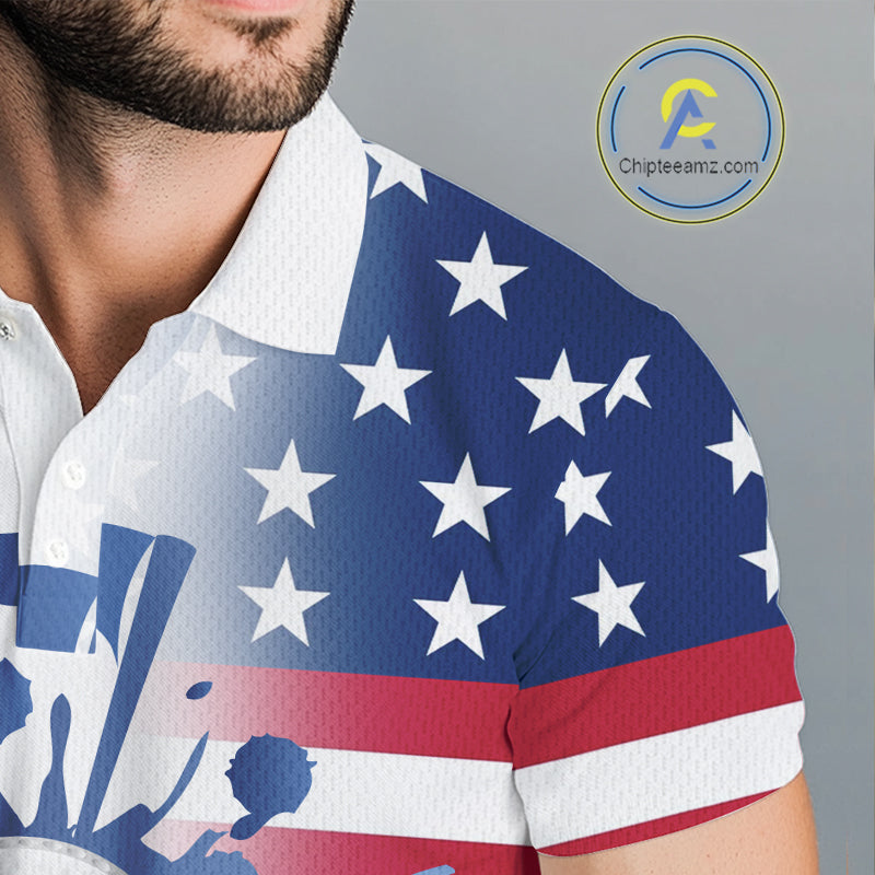Red, White and Blue American Flag Mens Golf polo shirts Custom patriotic Golf Outfit For Mens NQS10035