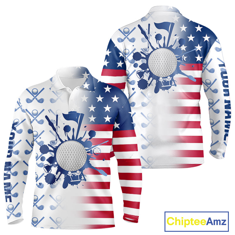 Red, White and Blue American Flag Mens Golf polo shirts Custom patriotic Golf Outfit For Mens NQS10035