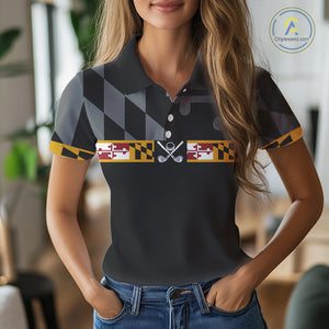 Maryland Flag black Women golf polo shirt Custom Patriotic ladies Golf top, gifts for golf lovers NQS10195