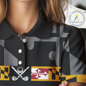 Maryland Flag black Women golf polo shirt Custom Patriotic ladies Golf top, gifts for golf lovers NQS10195